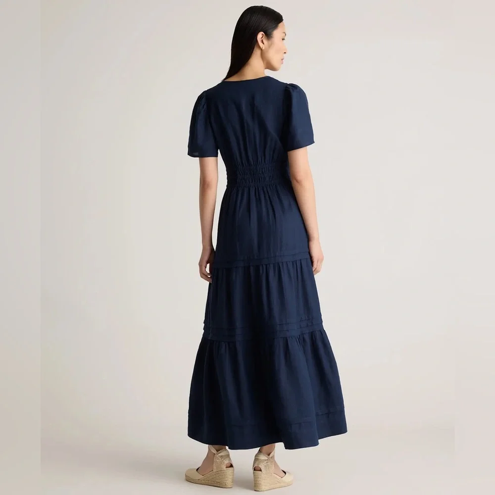 NWT! Quince | 100% European Linen Tiered Maxi Dress | Deep Navy | Large - Picture 2 of 5